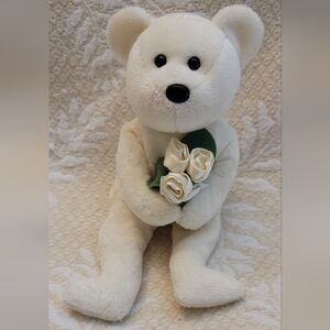 TY Dear One stuffie white flowers Teddy Bear 2005 Beanie Baby